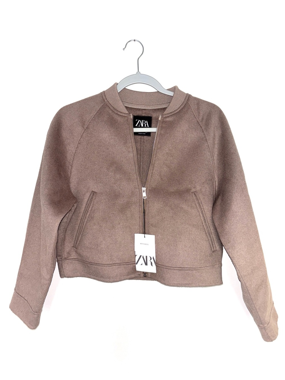 ZARA Kids Wool Taupe Brown Bomber Jacket Size 11/12 NWT